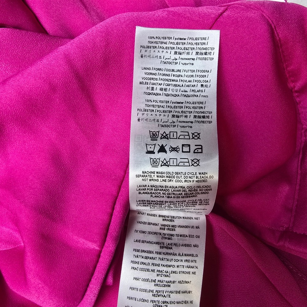 GUESS NWT Hope Dress Shocking Pink Satin Logo Print Belted Ruffle Shirt Dress M - Picture 9 of 14